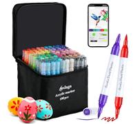 AEDAGA 100 Colours Numbered Acrylic Paint Pens with Free App, Dual Tip Acrylic Paint Markers with Brush Tip and Fine Tip for Adults, Eggs, Wood, Rock, Canvas, Plastic, Stone, Glass, Ceramic