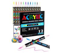 AEDAGA 12 Acrylic Paint Pens with Free App, 24 Colours Acrylic Markers with Automatic Ink Control for Adults, Daul Tip Paint Markers for Rock Painting, Glass, Stone, Wood, Egg, DIY Crafts, Plastic