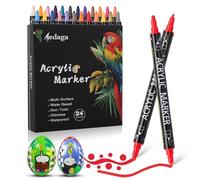 AEDAGA 24 Colours Acrylic Paint Markers, Dual Tip Acrylic Paint Pens with Fine and Dot Tip for Glass, Stone, Wood, Canvas, Paper, Pottery, DIY Crafts, Paint Markers for Kids, Adults