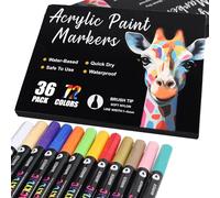 AEDAGA 36 Acrylic Paint Pens with 72 Colours Brush Tip for Rock Painting Fabric Glass Stone Ceramic Wood Metal, Dual Tip Acrylic Markers for Adults, Paint Markers for Easter Egg Pumpkins Graffiti