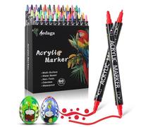 AEDAGA 60 Colors Acrylic Paint Pens,Dot Makers for Kids Adults,Acrylic Paint Markers Dual Tip with Fine Tip and Dot Tip for Glass, Stone, Wood, Canvas, Paper, Pottery
