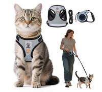 Aedcbaide Cat Harness and Lead Set Escape Proof UK Automatic Retractable Cat Lead and Harness Set with Reflective Strips for Kitten Small Cats, 5m/16.4Ft Cat Leash for Garden Walking