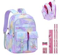 Aedcbaide School Bags for Girls with Stationery Set, Refrigerator Door Kids Backpack Rucksack for Primary School, Lightweight Pink School Bag for 8-10 Years Old (Girls, Purple)