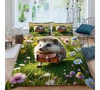 AEDiFTLINGi Hedgehog Flowers Bedding Set 3D Design Animal Theme Duvet Cover Set Microfiber Quilt Cover Suitable for Family,couple,children with Pillow King(220x240cm)