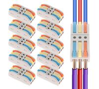 AEDIKO 10pcs Lever Wire Connectors 3 IN 3 OUT Quick Wiring Cable Connector 3 Way Compact Wire Terminal Block for 28-12 AWG, 28-14 AWG