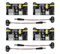 AEDIKO 4pcs MB102 Solderless Breadboard Power Supply Module 3.3V/5V with 4pcs 9V Battery Clip Buckle T-Type Power Cable Male 2.1MM DC Jack Plug