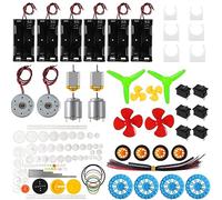 AEDIKO DC Motors Kit 6pcs Mini Electric Hobby Motor with Plastic Gears, Shaft Propeller, Plastic Wheels, Battery Holder for DIY Engineering Toy Science Project
