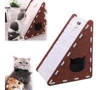 AEDNX Cat Scratcher, Vertical Felt Cat Scratcher with Cat Bed, Felt Cat Scratcher, Triangular Vertical Integrated Scratching Board, Vertical cat Scratcher, Durable Easy to Clean and No Mess(Brown)