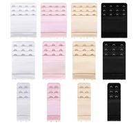 AEDOVE 12 Pcs Women's Bra Extenders 2 Hook/ 3 Hook/ 4 Hook/ 3 Rows Elastic Bra Band Hook Strap Extensions, Soft Stretchy Back Bra Extension Strap for Women, Black, Pink, Skin Color, White, as shown