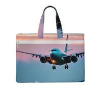 aeegda Airplane In The Evening Lights Print Canvas Tote Documents Office Supplies Business Meeting Weekend Getaway File Bag