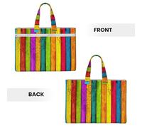 aeegda Colored Wooden Board Print Canvas Tote Documents Office Supplies Business Meeting Weekend Getaway File Bag