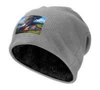 aeegda Kilauea Volcano Bloom Print Men Women Waffle Pullover Hat Winter Headwear Outdoor Indoor Cap for Cold Weather Light Grey