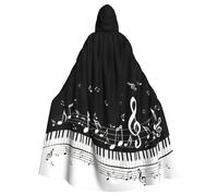 aeegda Piano Keys With Musical Notes Print Hooded Cloak Unisex Costume Robe Cape Hood For Carnival Party Cosplay Celebration