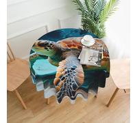 aeegda Sea Turtle Print Round Tablecloth Reusable Table Cover Decor Dining Room Wedding Outdoor Events