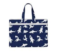 aeegda Shark Pattern With Various Gestures Print Canvas Tote Documents Office Supplies Business Meeting Weekend Getaway File Bag