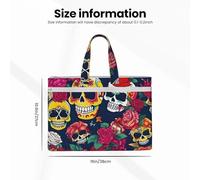 aeegda Sugar And Skulls And Flowers Print Canvas Tote Documents Office Supplies Business Meeting Weekend Getaway File Bag