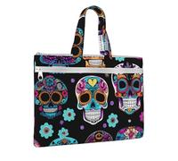aeegda Sugar Skull Print Canvas Tote Documents Office Supplies Business Meeting Weekend Getaway File Bag