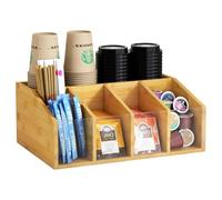 AEEHFENG Farmhouse Coffee Caddy Organizer with Removable Dividers for Coffee Pods, Syrup, Cups, and Stirrers