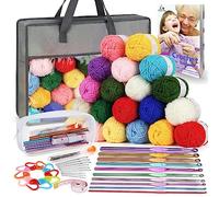 Aeelike 1093 Yards 20pcs Acrylic Yarn Skeins Yarn for Crocheting, Crochet Starter Kit with Everything Include Aluminum Crochet Hooks, Crocheting Instruction,Knitting & Crochet Supplies and Grey Bag