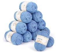 Aeelike 12 Pack Double Knitting Yarn Acrylic Wool Crochet Yarn 50g, 600g Soft 5Ply Milk Cotton Yarn Knitting Wool Set for Beginners Crochet Amigurumi, Baby Blanket, Socks and Scarves (Light Blue)