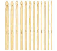 Aeelike 12 PCS Bamboo Crochet Hooks, Ergonomic Bamboo Crochet Needles Arthritic Hands with Sandpaper, 15 cm Long Wooden Crochet Hooks Sizes 3 mm to 10 mm, Bamboo Crochet Hooks Sets Beginners, Natural