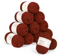 Aeelike 600 g (12 x 50 g) Acrylic Wool for Knitting, 5Ply Acrylic Cotton for Crocheting, Cotton Yarn Wool Colourful Set for Beginners, Experienced Knitters, Rust Red