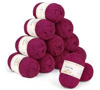 Aeelike 600 g (12 x 50 g) Crochet Yarn Cotton for Knitting, Durable Amigurumi Set 100% Polyacrylic Cotton Yarn, 5Ply Wool for Crocheting for Socks, Hats, Scarves, Sweaters, Dolls, Rose Purple
