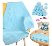 Aeelike Blanket Crochet Kit for Beginners, Easy Crochet Blanket Kit with Soft Chenille Yarns Detailed Instruction Crocheting Accessories Complete Beginners Crocheting Kits, Sea Blue