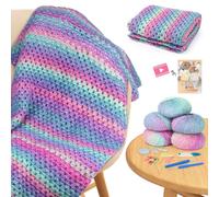 Aeelike Blanket Crochet Kit for Beginners, Super Easy Crochet Blanket Kit with Soft & Colorful Gradient Yarns Detailed Video Tutorials Crocheting Accessories, Aurora Purple Gradient & Ideal Gift