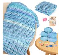 Aeelike Blanket Crochet Kit for Beginners, Super Easy Crochet Blanket Kit with Soft & Colorful Gradient Yarns Detailed Video Tutorials Crocheting Accessories, Aurora Blue Gradient & Ideal Gift