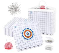 Aeelike Blocking Mats for Knitting, Crochet & Craft - 9 Pack Interlocking Foam Crochet Blocking Mats with Grid, 200 T-Pins, Pin Cushion & Storage Bag - Large Knitting Blocking Board and Pins Set