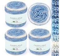 Aeelike Blue Ombre Yarn Cake 4x100g - 60% Cotton 30% Acrylic 10% Wool - Soft Cotton and Acrylic Gradient Cake Yarn for Crochet and Knitting