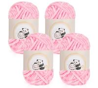Aeelike Chenille Yarn 400g, 4 Pack Plush Chenille Chunky Yarn for Crochet(100g per ball, 87yd), Soft Fluffy Velvet Thick Chunky Wool for Knitting Baby Blankets, Scarves, Socks & DIY Crafts, Light Pink
