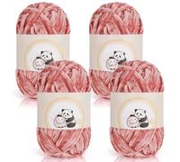 Aeelike Chenille Yarn 400g, 4 Pack Plush Chunky Chenille Wool for Knitting 100g Balls, Soft Fluffy Velvet Thick Chunky Yarn for Crochet Amigurumi, Baby Blanket, Scarves, Socks & DIY Crafts, Peach Pink