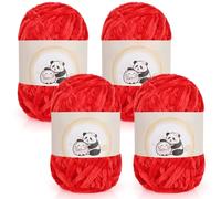 Aeelike Chenille Yarn 400g, 4 Pack Plush Chunky Chenille Wool for Knitting 100g Balls, Soft Fluffy Velvet Thick Chunky Yarn for Crochet Amigurumi, Baby Blankets, Scarves, Socks and DIY Crafts, Red