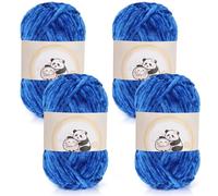 Aeelike Chenille Yarn Set 400g, 4 Pack Plush Chenille Chunky Wool for Knitting 100g Balls, Soft Fluffy Velvet Chunky Yarn for Crochet Amigurumi, Thick Blankets, Scarves and DIY Crafts, Royal Blue