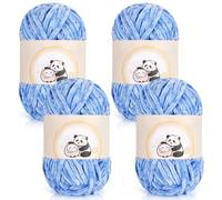 Aeelike Chenille Yarn Set 400g, 4 Pack Plush Crochet Yarn Chunky Chenille, Soft Fluffy Baby Velvet Knitting Wool for Crochet Amigurumi, Thick Blankets, Scarves & DIY Crafts, Blue