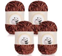 Aeelike Chenille Yarn Set 400g, 4 Pack Plush Gradient Chenille Yarn Chunky, Soft Fluffy Baby Velvet Thick Knitting Wool for Crochet Amigurumi, Blankets, Scarves, Socks & DIY Crafts, Coffee Brown