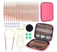 Aeelike Circular Knitting Needles, Interchangeable Circular Knitting Needles Set with Case and Cables, 13 Pairs of Round Knitting Needles 3mm-10mm, Circular Knitting Kit for Beginners Adults, Rose Red