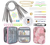 Aeelike Circular Knitting Needles Set 80cm, Metal Circular Needles for Knitting, Long Cable Round Needles Set with Case, Double Pointed Needles Circular Knitting Pins, Knitting Starter Kit for Adults