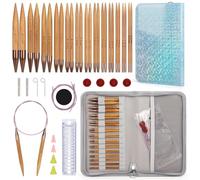 Aeelike Circular Knitting Needles Set, Bamboo Interchangeable Circular Knitting Needles Set with Case & Accessories, 13 Pairs of 10cm Round Needles from 3mm to 10mm, Interchangeable Needles Wooden Set