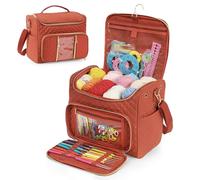 Aeelike Crochet Bag, Knitting Bags and Knitting Organizers Large, Knitting Bags for Wool and Needles Storage, Travel Portable Hanging Yarn Storage Bag for Crocheting for Women, Rust Red