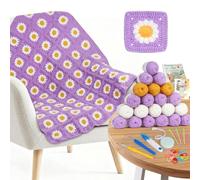 Aeelike Crochet Blanket Kit, Complete Crochet Kit for Beginners Adults with Step-by-Step Instructions, Video Tutorials, 21x50g Yarn and Accessories, Learn to Crochet Daisy Granny Square Blanket Kit