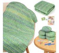 Aeelike Crochet Blanket Kit, Crochet Kits for Beginners Adults with Ombre Yarns, Gradient Striped Blanket Crochet Kit with Video Guide, Crochet Starter Blanket Kit for Beginners Adult - Green Gradient