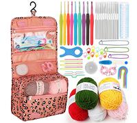 Aeelike Crochet Hooks Set, Crochet Kits for Beginners Adults Kids, 59 Pcs Crochet Kit for Beginners with Metal Crochet Hooks 0.6-6.0mm and Yarn Wool, Childrens Crochet Starter Kit, Crochet Set Leopard