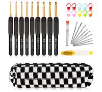 Aeelike Crochet Hooks Sets Soft Grip with Case, Ergonomic Crochet Hooks for Arthritic Hands, Crochet Set with 9 Pcs Black Rubber Handle Metal Crochet Needles(2.0-6.0 mm), Beginners Crochet Starter Kit