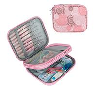 Aeelike Crochet Hooks Storage Case, Double-Layer Zip Case for Hooks, Circular Needles and Accessories, Travel Portable Hook Organiser Empty, Holder Lovers, Pink, 17.5 x 14 x 4 cm