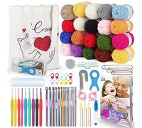 Aeelike Crochet Kit, Complete Crochet Starter Kits for Beginners Adults with Instructions Book, 20x25g Yarn, Ergonomic Crochet Hooks, Tote Bag & More