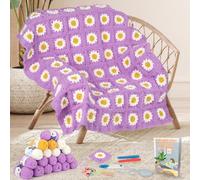 Aeelike Crochet Kit, Crochet Blanket Kit, Daisy Granny Square Crochet Blanket Kits for Beginners Adults with Wool and Pattern, Childrens Learn to Crochet Starter Kit-Make Your Own Blanket Kit Crochet