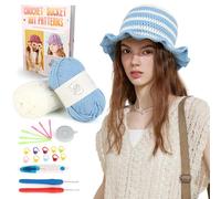 Aeelike Crochet Kit, Crochet Hat Kits for Beginners Adults, Crochet Hat Starter Kit with Step-by-Step Instruction Yarn Crochet Hooks and Accessories, Easy to Learn Crochet Bucket Hat Kit for Beginners